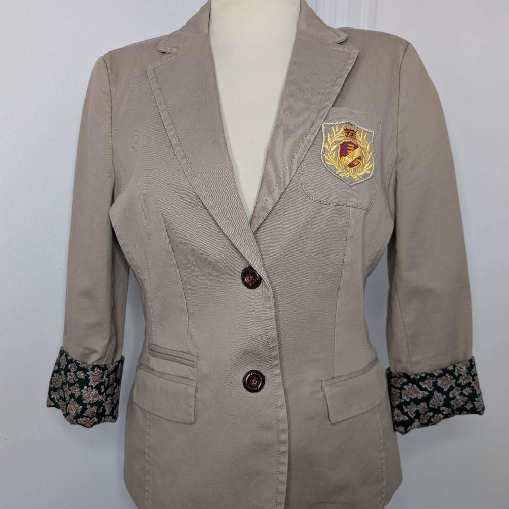 Esprit Beige Blazer with Embroidered Crest